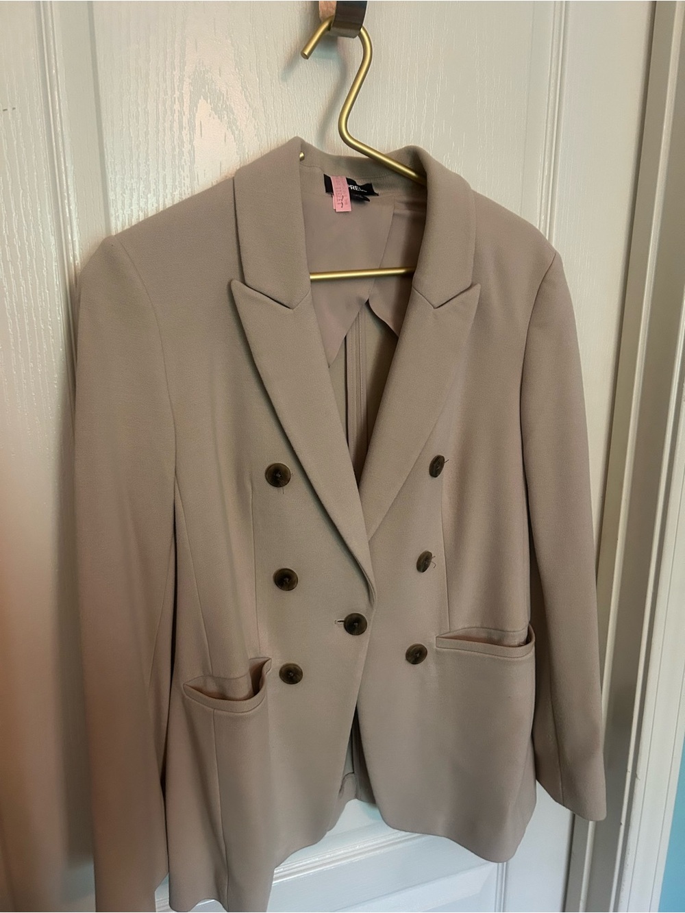 Express Double-Breasted Beige Blazer Jacket